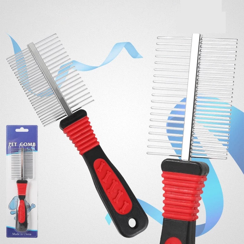 Pet comb - red | double sided stainless steel