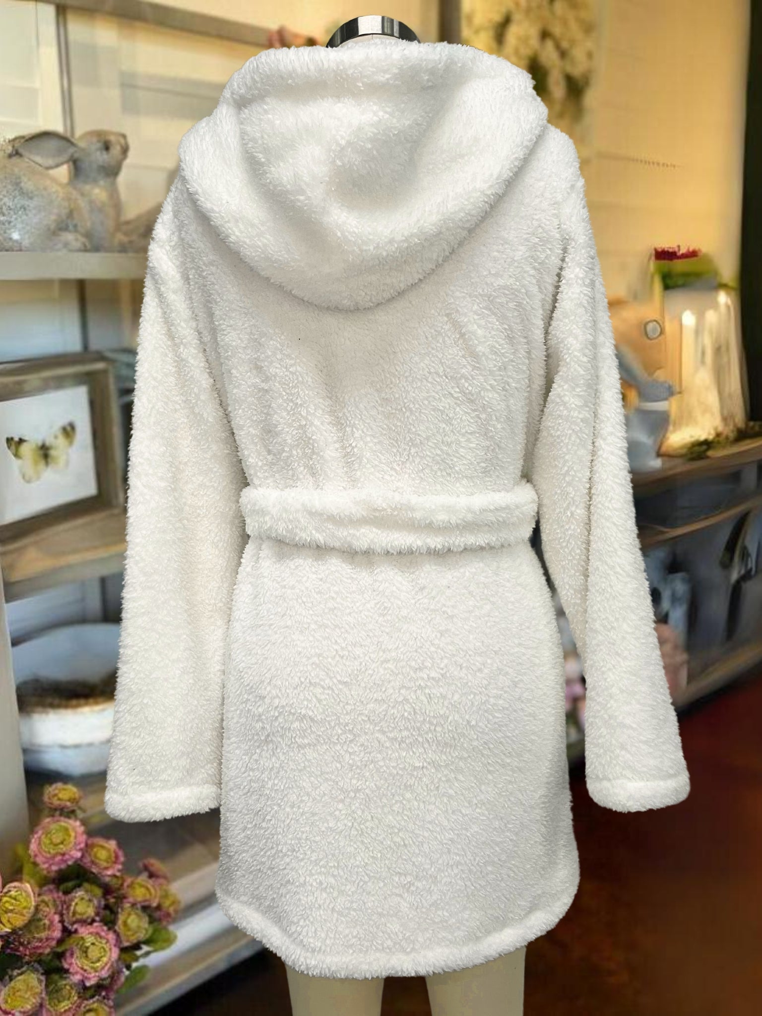 Plush Hooded Lounge Robe White