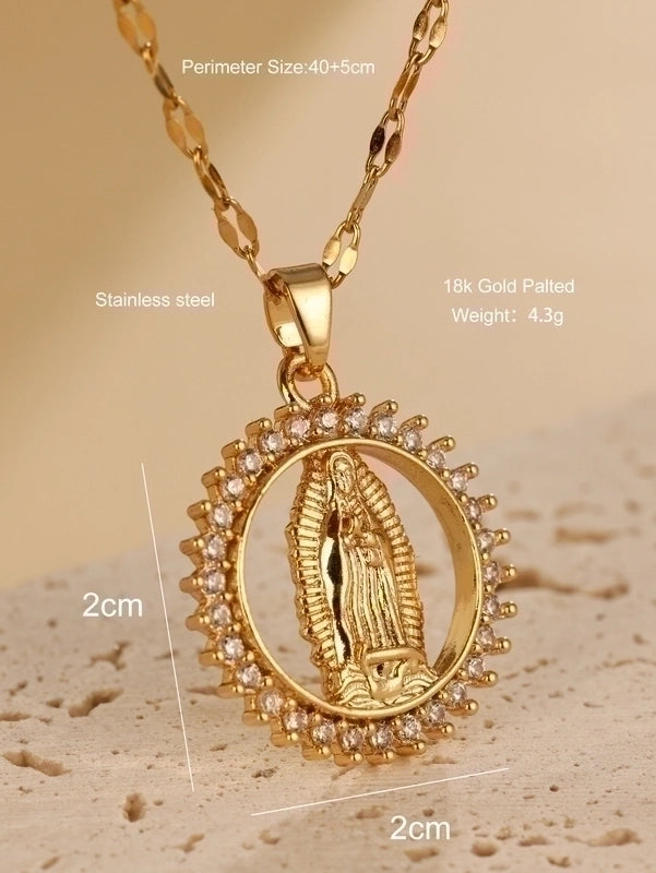 Elegant Minimalist Human Stainless Steel Hollow Out Zircon 18k Gold Plated Pendant Necklace