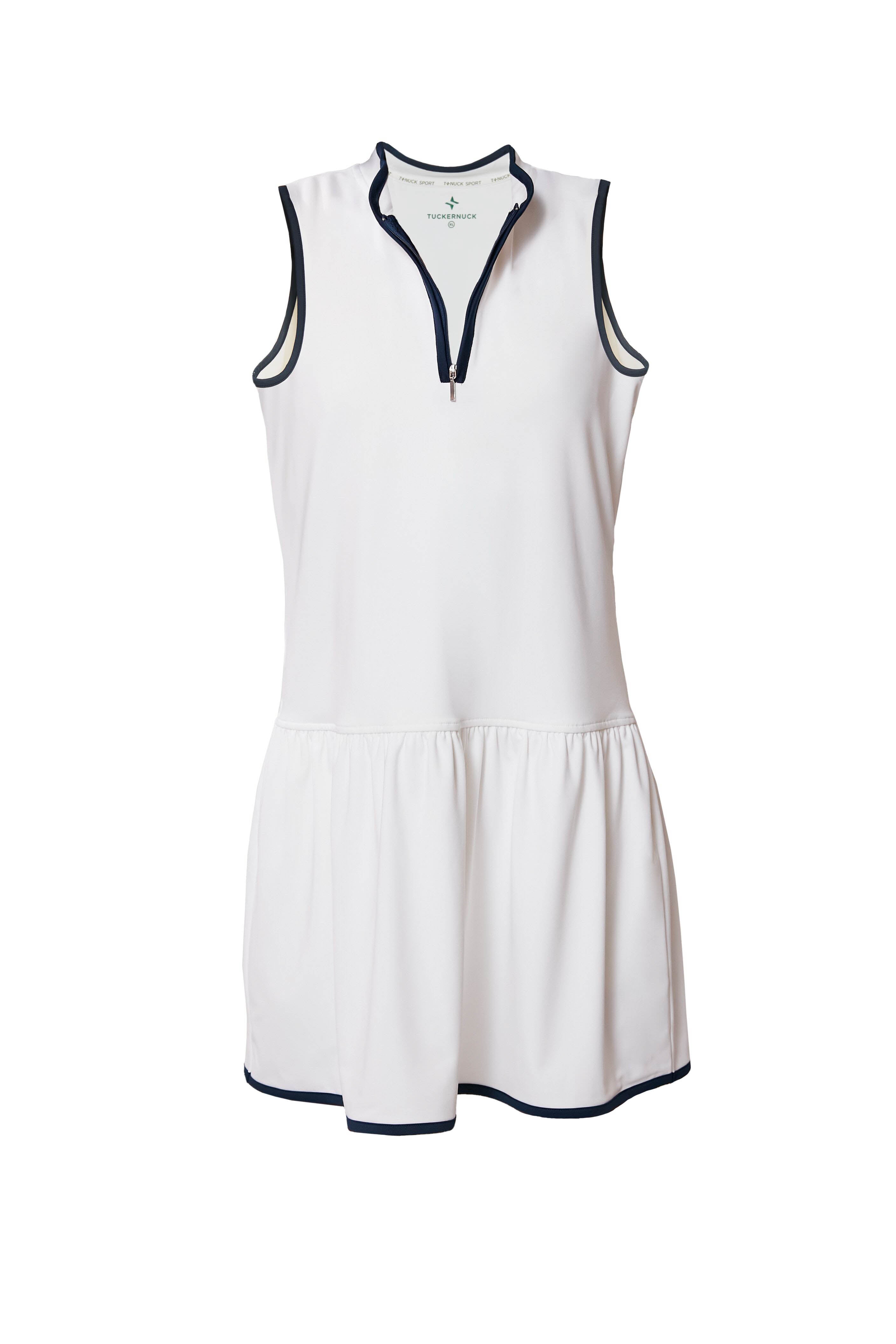 White and Navy Quarter-Zip Tennis Dress