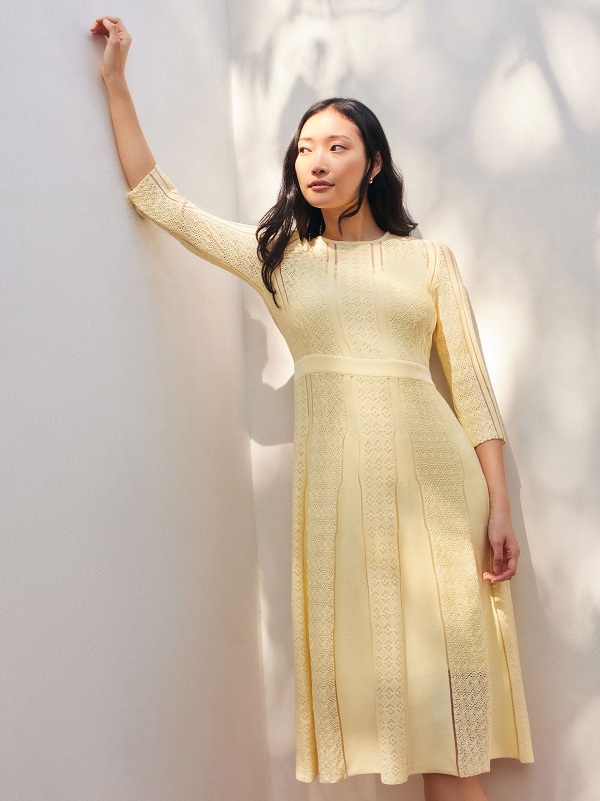 A-Line Diamond Pointelle Knit Dress - Modern Fit