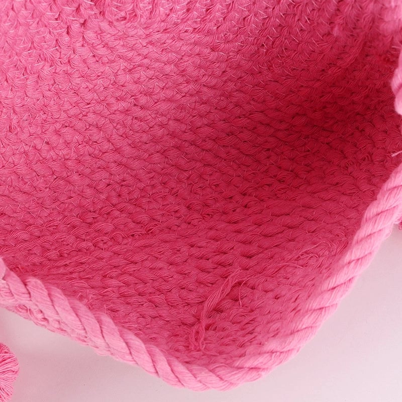 Women's Small Cotton Solid Color Basic Classic Style Tassel Weave Dumpling Shape Lock Clasp Crossbody Bag