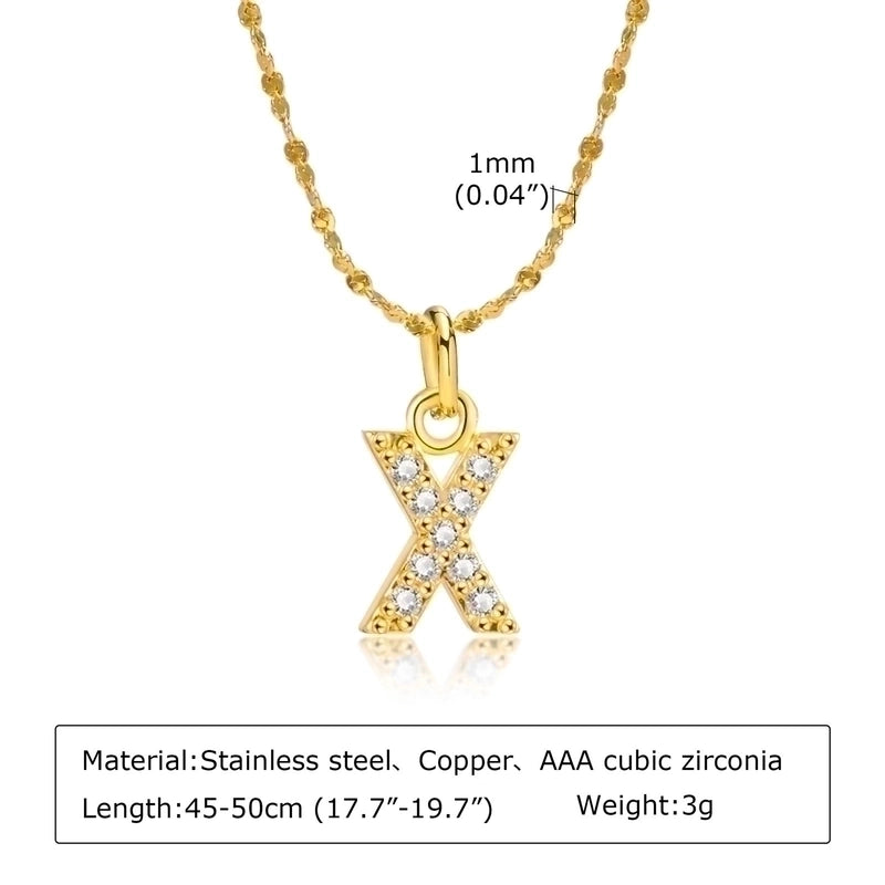 Minimalist Letter 201 Stainless Steel Copper Inlay Artificial Diamond Pendant Necklace