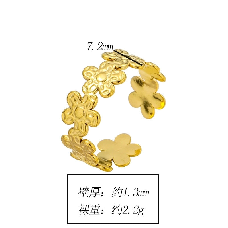Elegant Leaves Flower Titanium Steel Open Rings