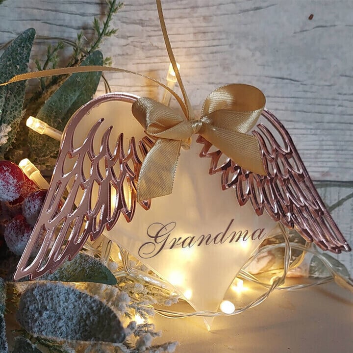 👼Angel Wings With Frosted Heart Decoration Mirrored - ❤️Remember Your Family