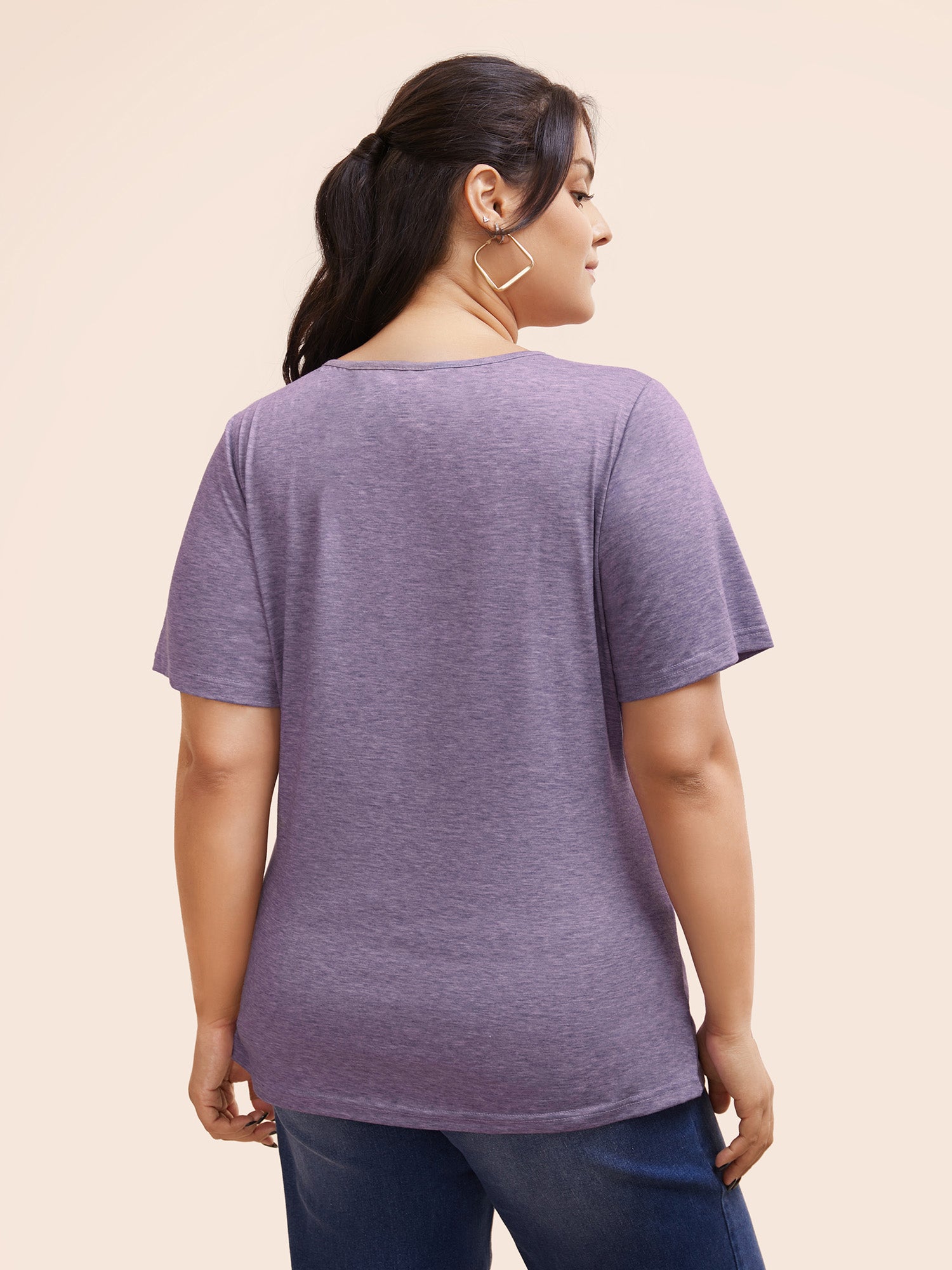 Solid Heather Overlap Collar Gathered T-shirt