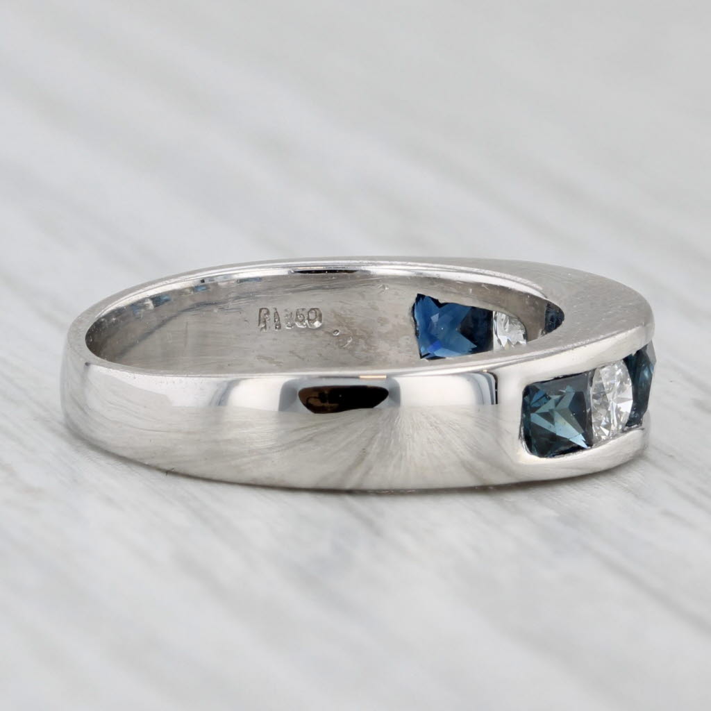 1ctw Blue Sapphire Diamond Ring 950 Platinum Wedding Band Size 4.5-4.75
