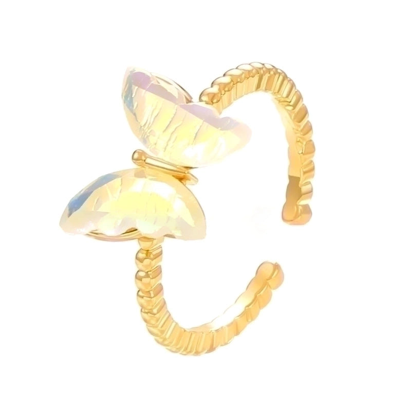 Ig Style Basic Geometric Butterfly Copper Plating Inlay Zircon 14k Gold Plated Open Rings