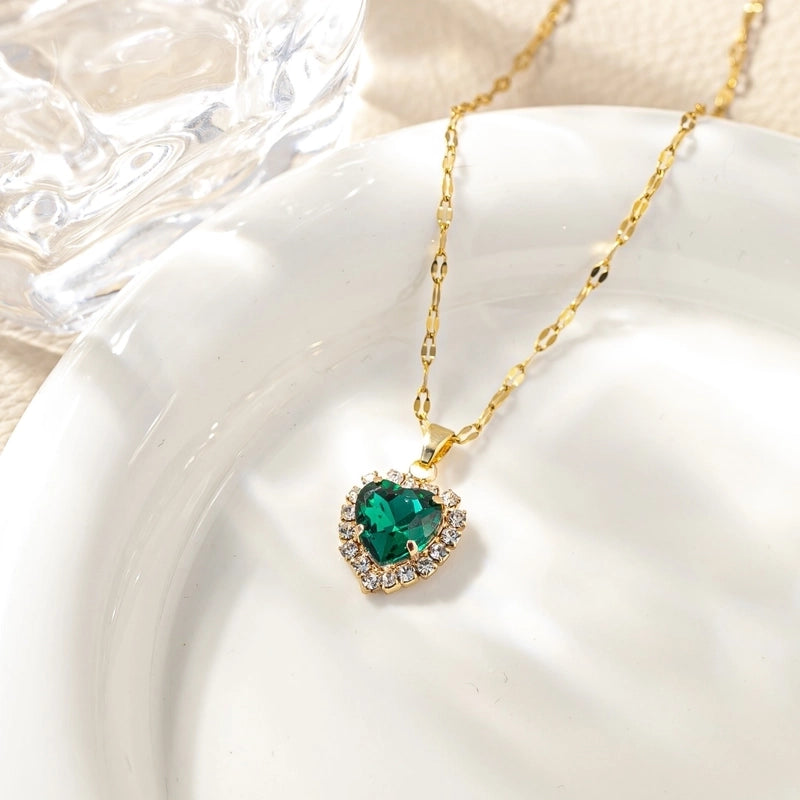 Titanium Steel Minimalist Plating Heart Shape Zircon Pendant Necklace