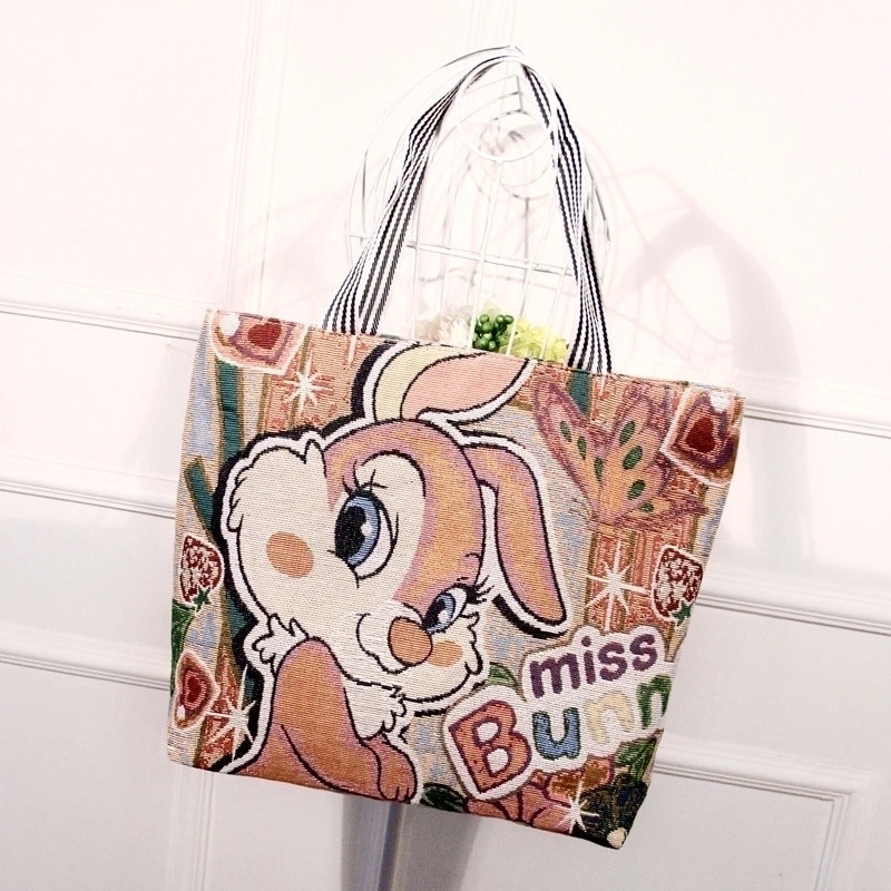 Women's Large All Seasons Nylon Animal Cartoon Cute Square Zipper Tote Bag