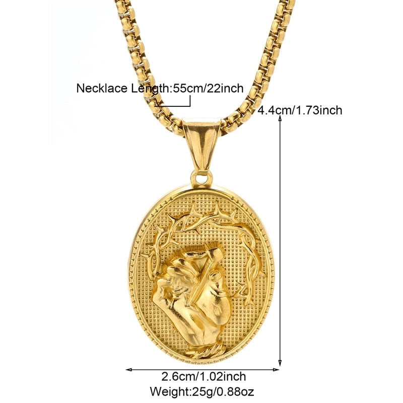 Modern Style Classic Style Portrait Cross Solid Color 304 Stainless Steel 18K Gold Plated Round Pendant Necklace