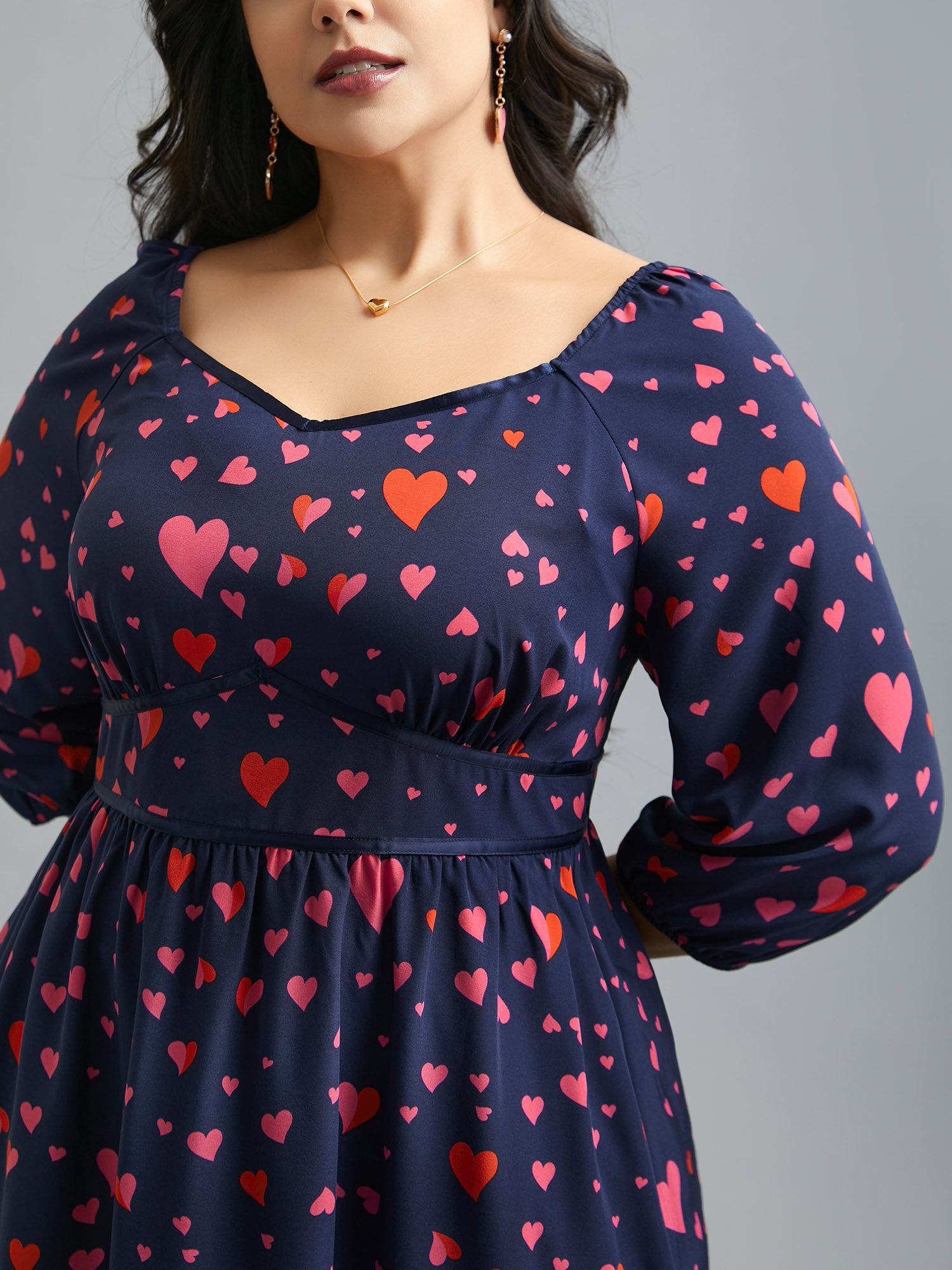 Hearts Print Contrast Webbing Pocket Dress