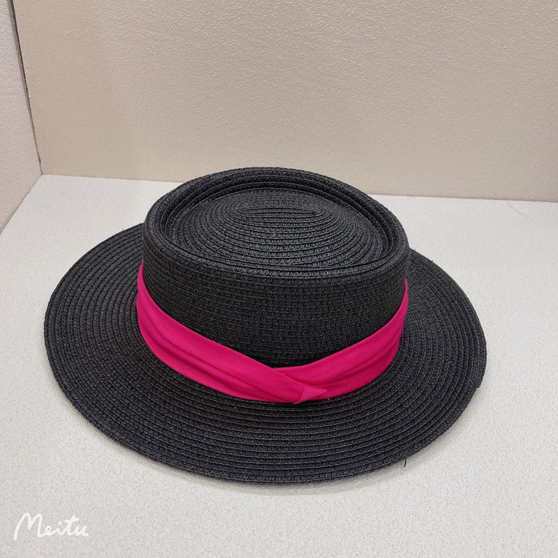 Women's Vacation Solid Color Flat Eaves Straw Hat