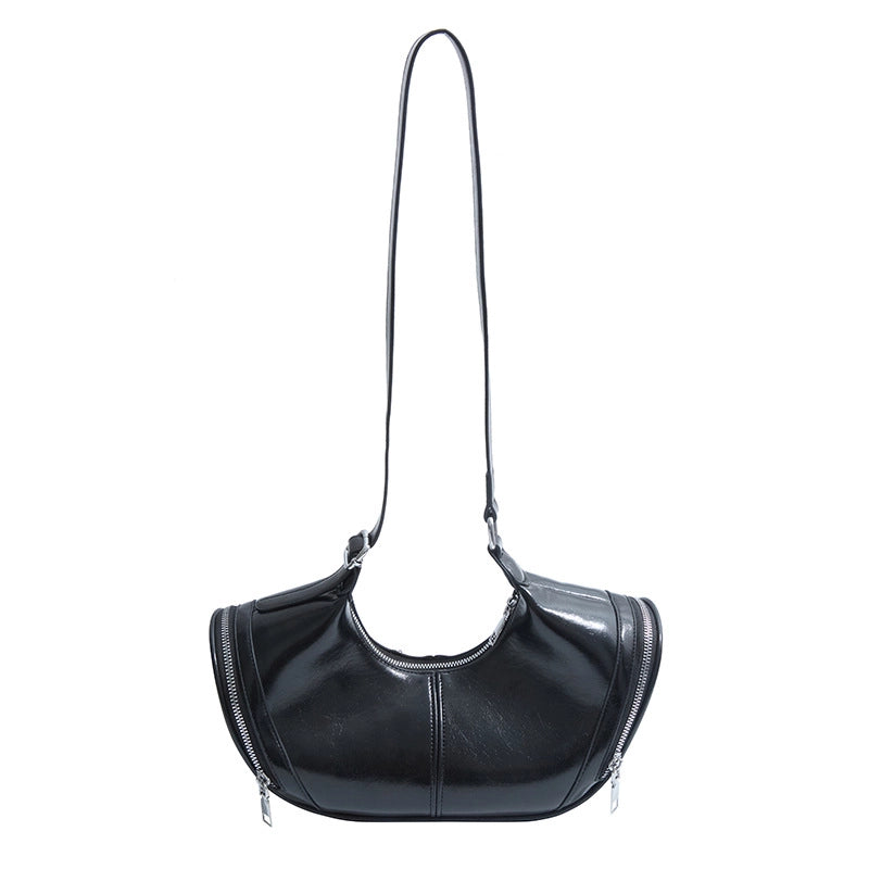 Women's Pu Leather Solid Color Classic Style Sewing Thread Dumpling Shape Zipper Crossbody Bag