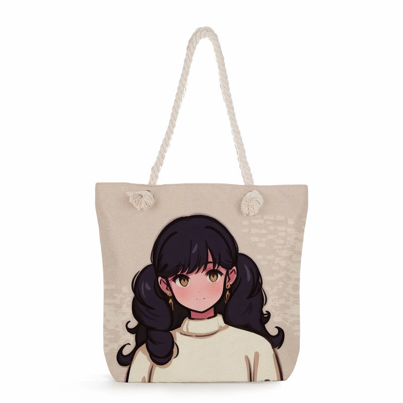 Women's Medium Linen Human Classic Style Streetwear Square Zipper Shoulder Bag
