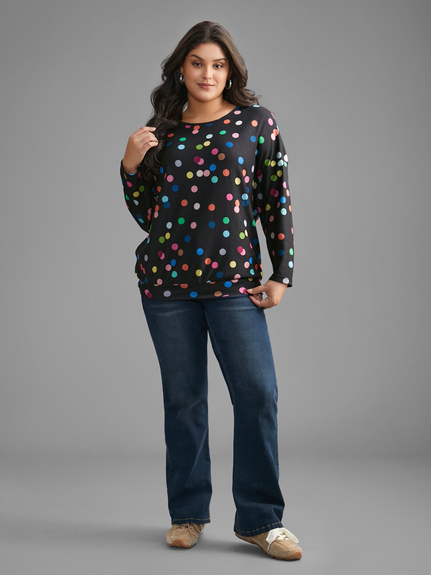 Color Polka Dot Drop Shoulder T-shirt