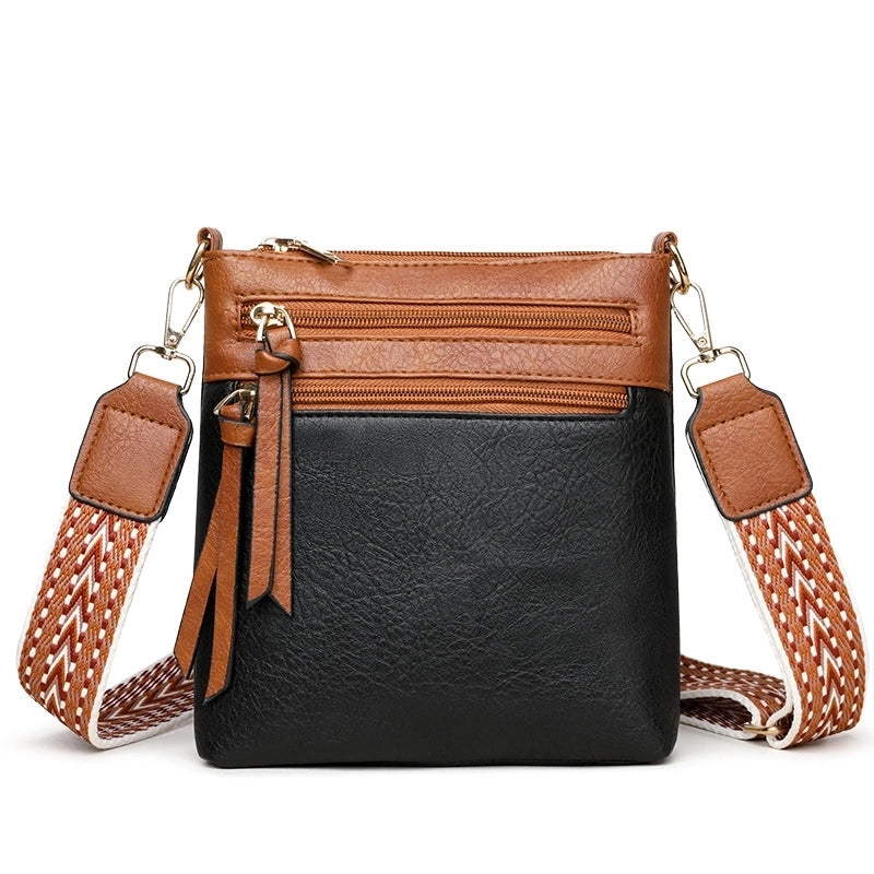 Women's Pu Leather Color Block Solid Color Vintage Style Sewing Thread Square Zipper Shoulder Bag Crossbody Bag