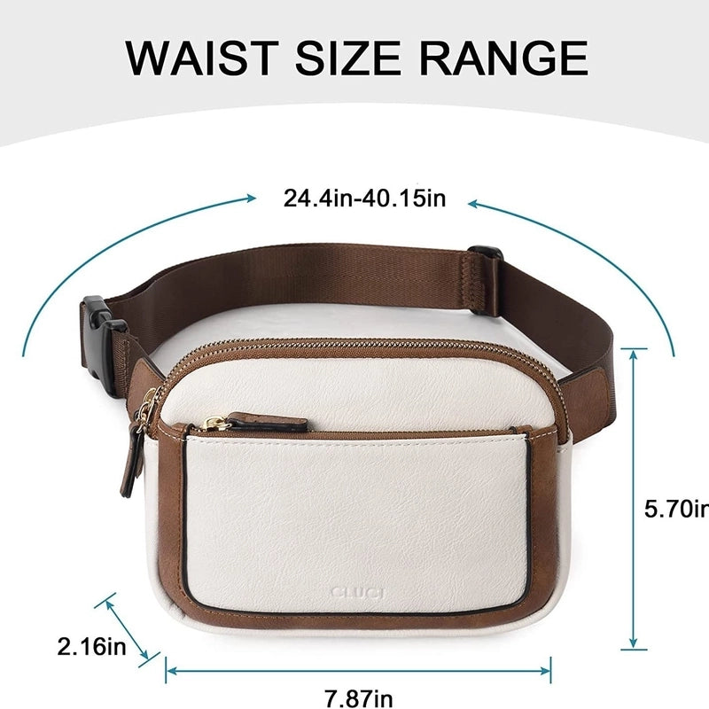 Unisex Classic Style Color Block Pu Leather Waterproof Waist Bags