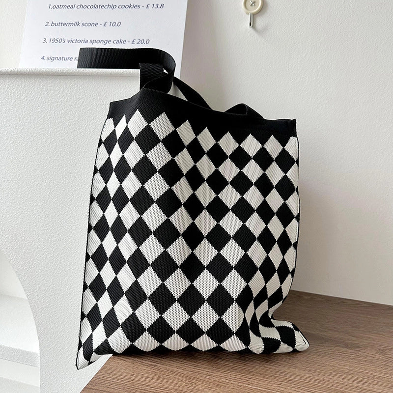 Niche Design Cute Panda Knitted Shoulder Bag Women's Versatile Large Capacity Shopping Commuter Tote Bag Women's Bag
