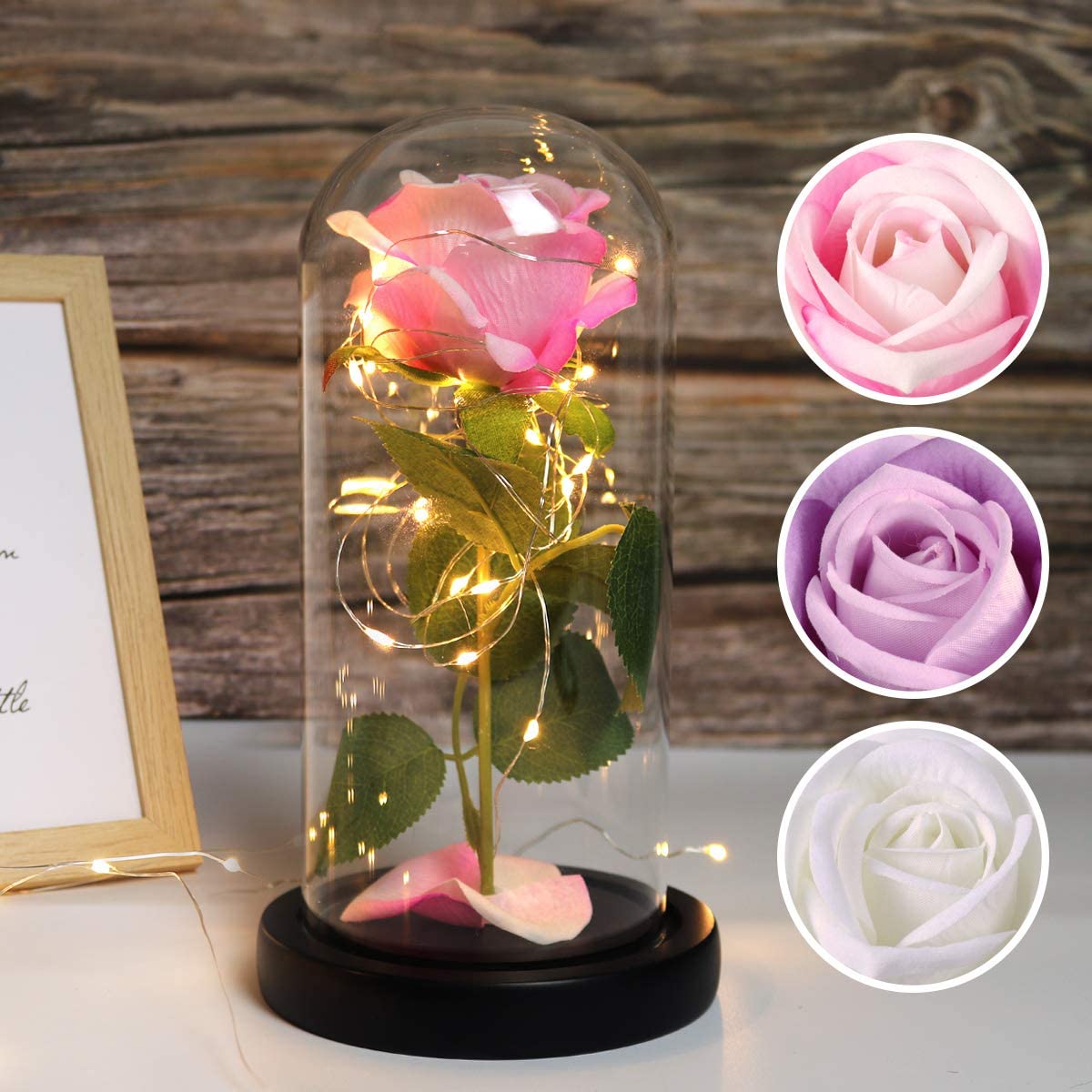 Rose That Lasts Forever in a Glass Dome with Led Lights.Gift for Mothers Day Valentine's Day Birthday Party Wedding Anniversary