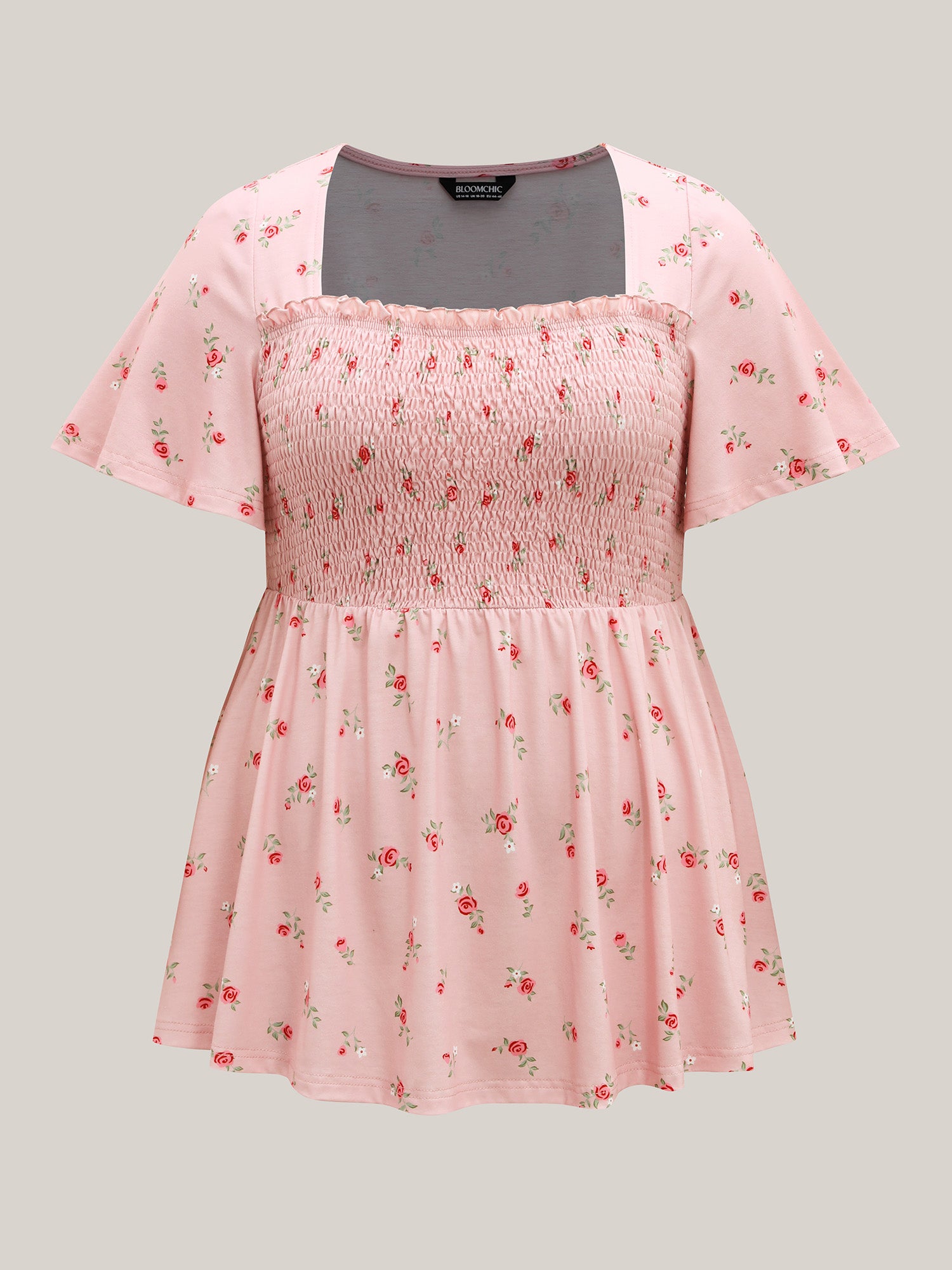 Flirty Floral Print Shirred Knit Top
