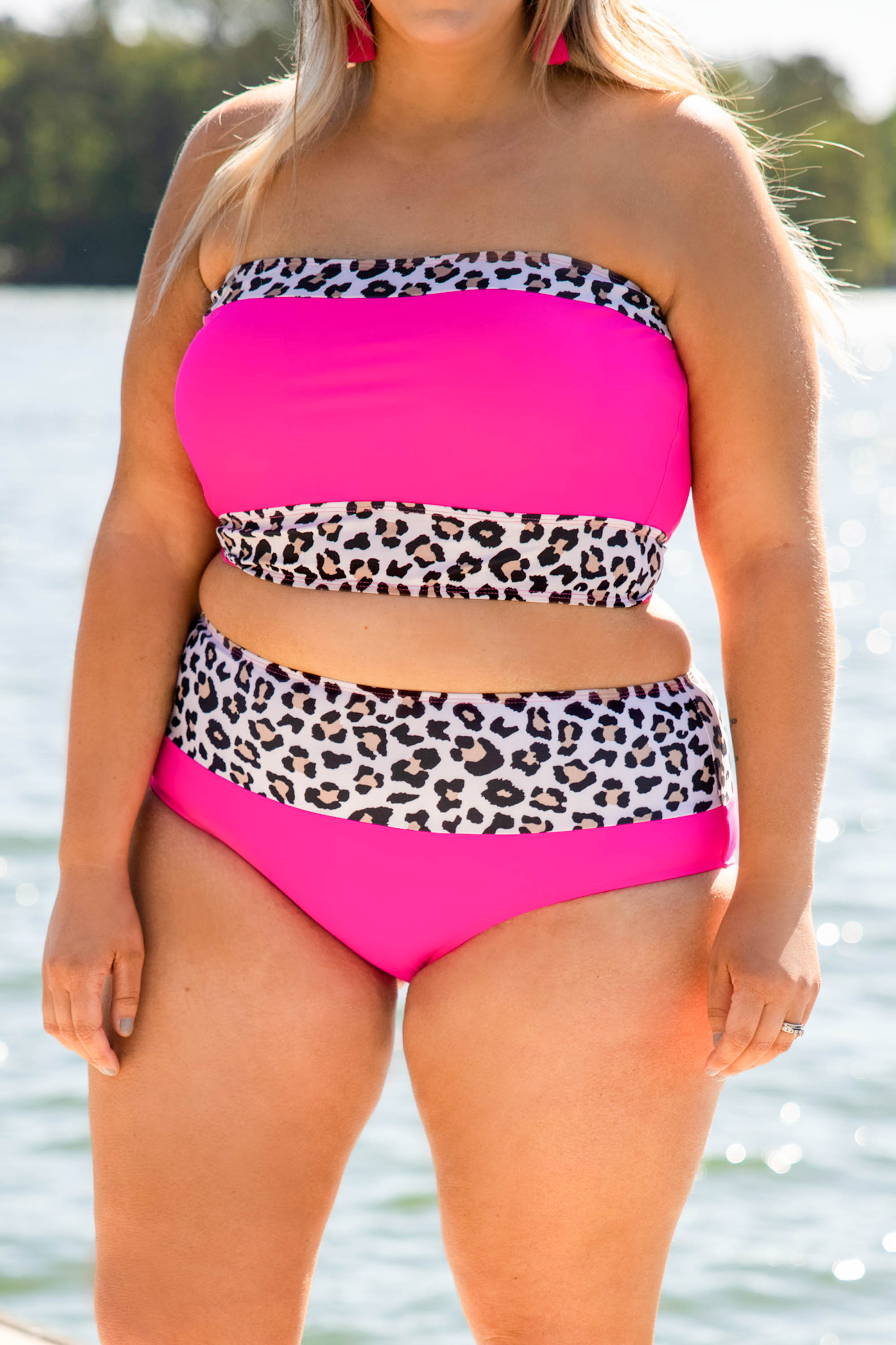 Hidden Islands Swim Top. Neon Pink