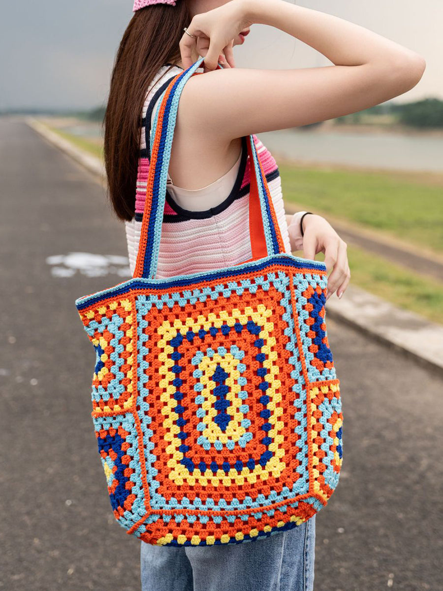 Women Summer Ethnic Knitted Shoulder Bag