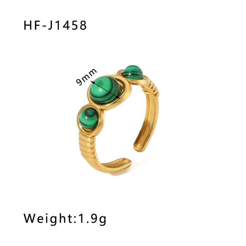 Stainless Steel 18K Gold Plated Basic Vintage Style Plating Inlay Round Natural Stone Open Rings