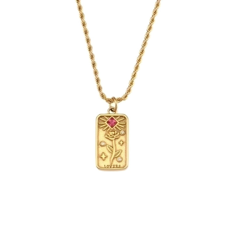 Vintage Style Star Rectangle Stainless Steel Plating Inlay Rhinestones Zircon 18k Gold Plated Pendant Necklace