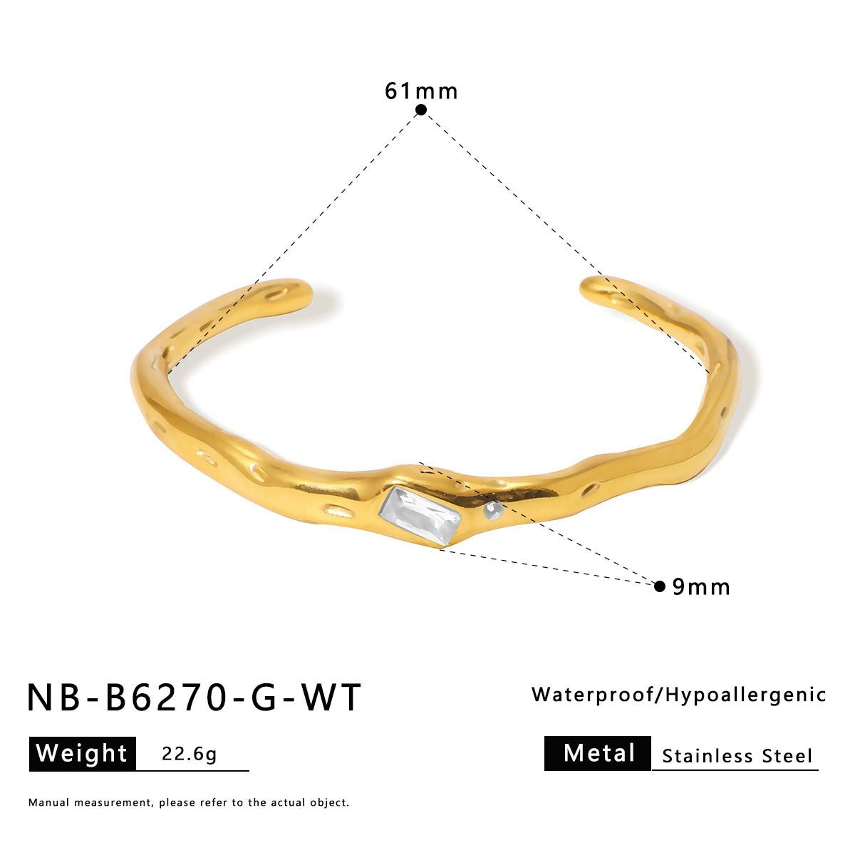 Ins Stainless Steel Zircon Pearl Bracelet C-Shaped Wave Line Open Gold-Plated Bracelet Design Female