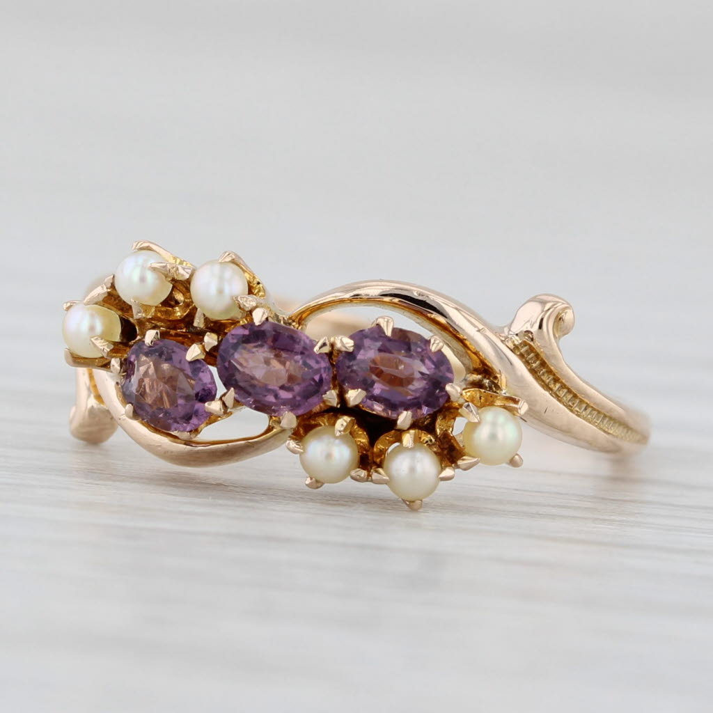 Victorian Garnet Glass Doublet Pearl Ring 10k Yellow Gold Size 4.75 Antique