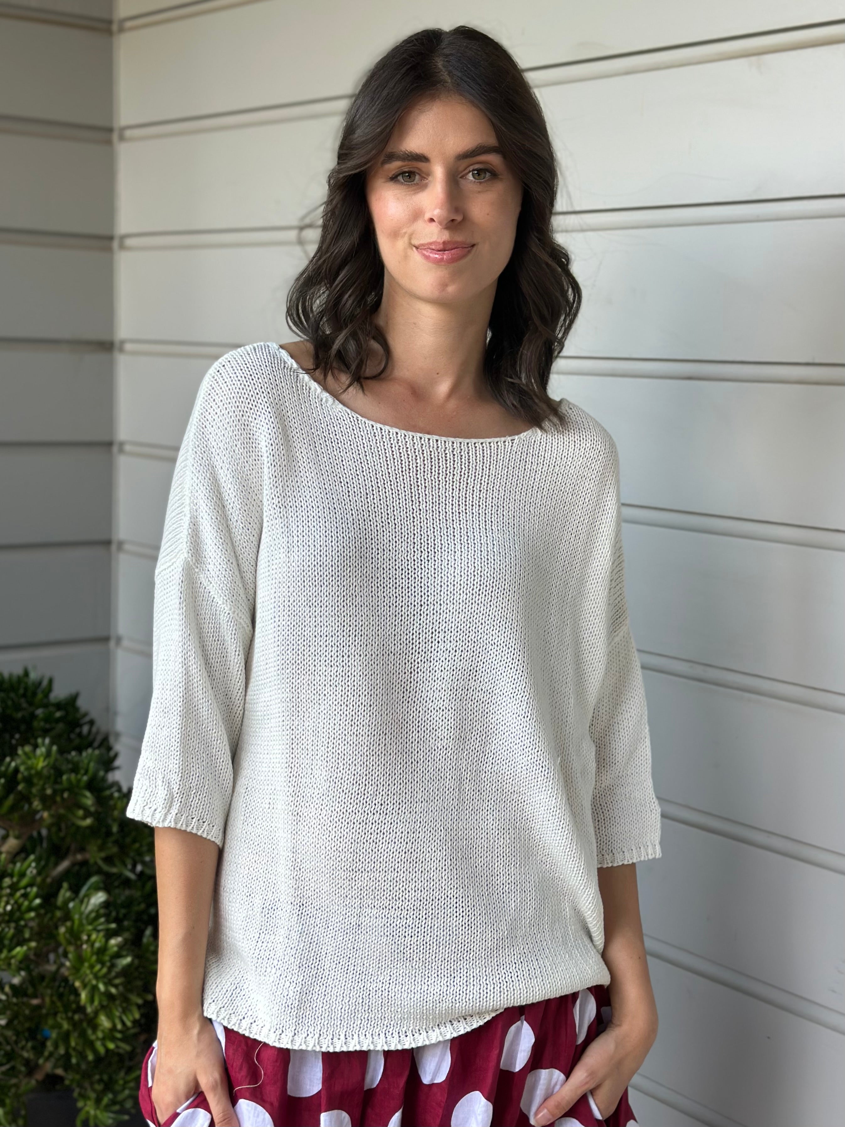 alex top - warm white cotton knit