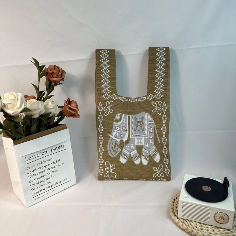 Women's Small Polyester Elephant Basic Vintage Style Open Handbag