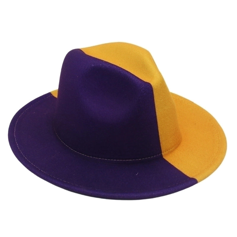 Unisex Basic Color Block Wide Eaves Fedora Hat