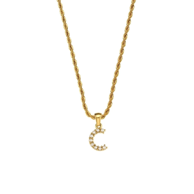 Fashion Letter 304 Stainless Steel Pearl 18K Gold Plated Plating Inlay Pendant Necklace