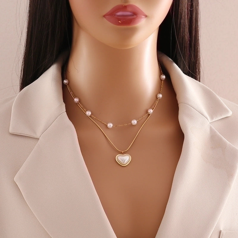 Commute Heart Shape 304 Stainless Steel Copper Layered Plating 18K Gold Plated Necklace
