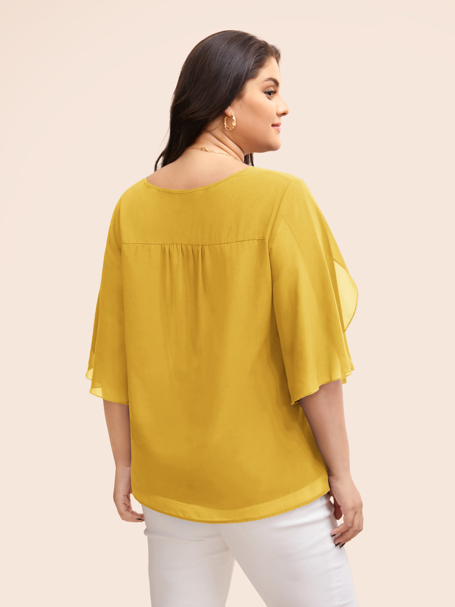 Chiffon Gathered Petal Sleeve Blouse