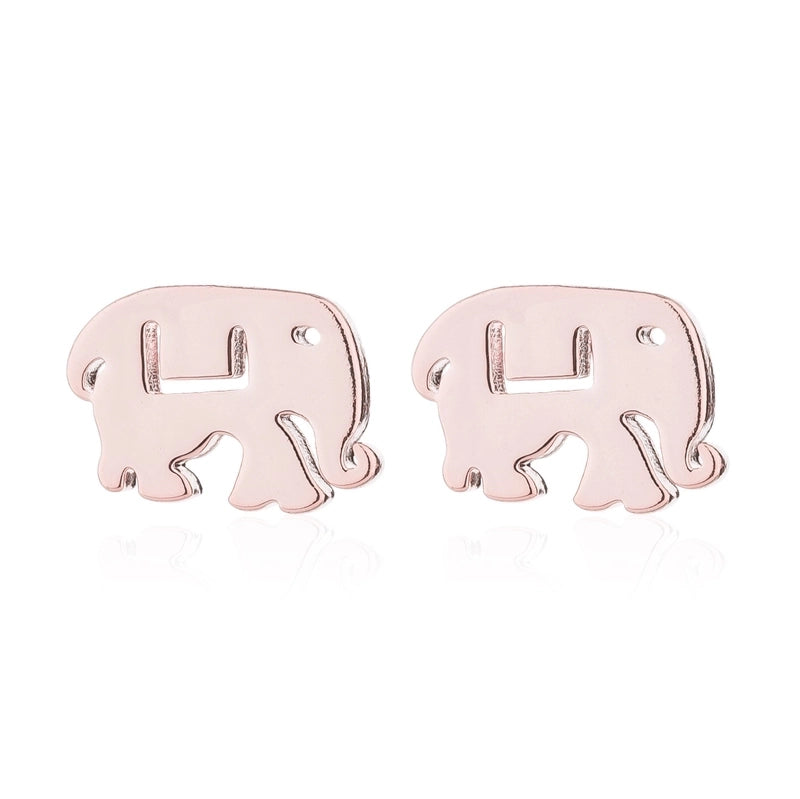 Minimalist Letter Cat Elephant Stainless Steel Plating Hollow Out Ear Studs 1 Pair
