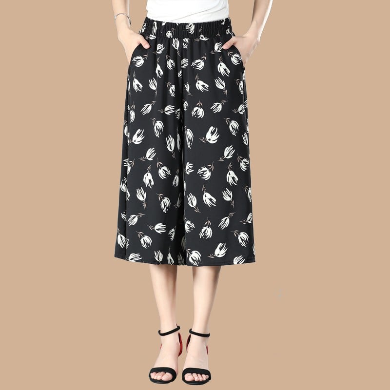 (Hot Sale-49% OFF) Women's High Elastic Waist Pleated Chiffon Wide Leg Culottes