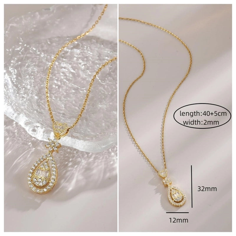 Elegant Minimalist Leaf Flower Bow Knot Titanium Steel Zircon Plating Pendant Necklace
