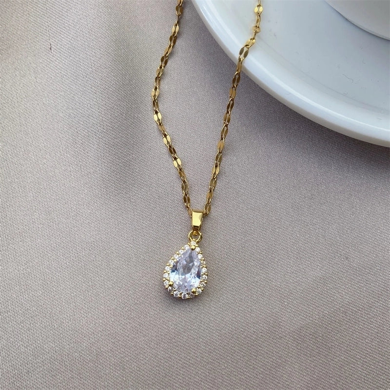 Vintage Style Geometric Stainless Steel Plating Inlay Zircon Pendant Necklace