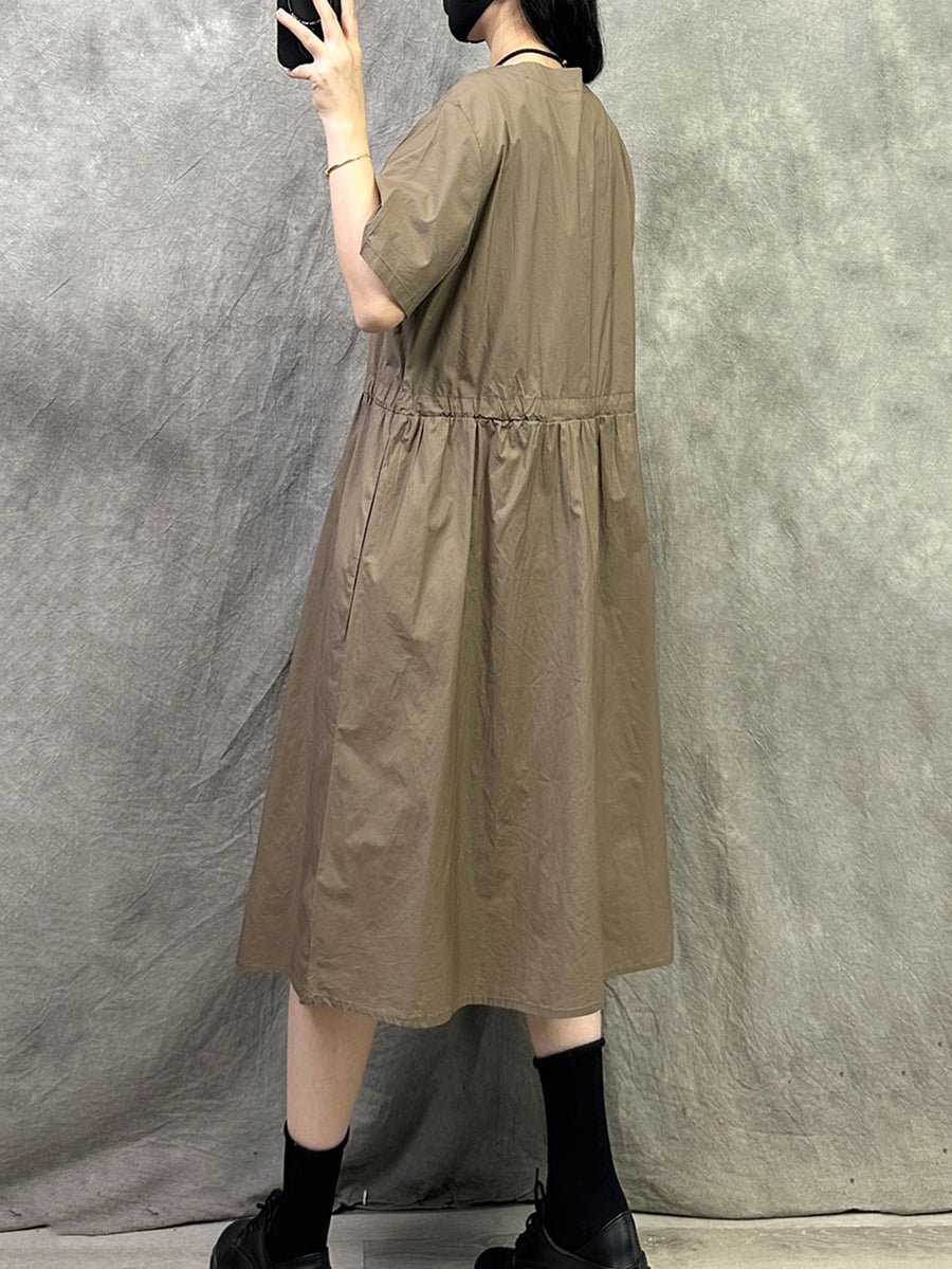 Women Summer Casual O-Neck Loose Cotton Dress
