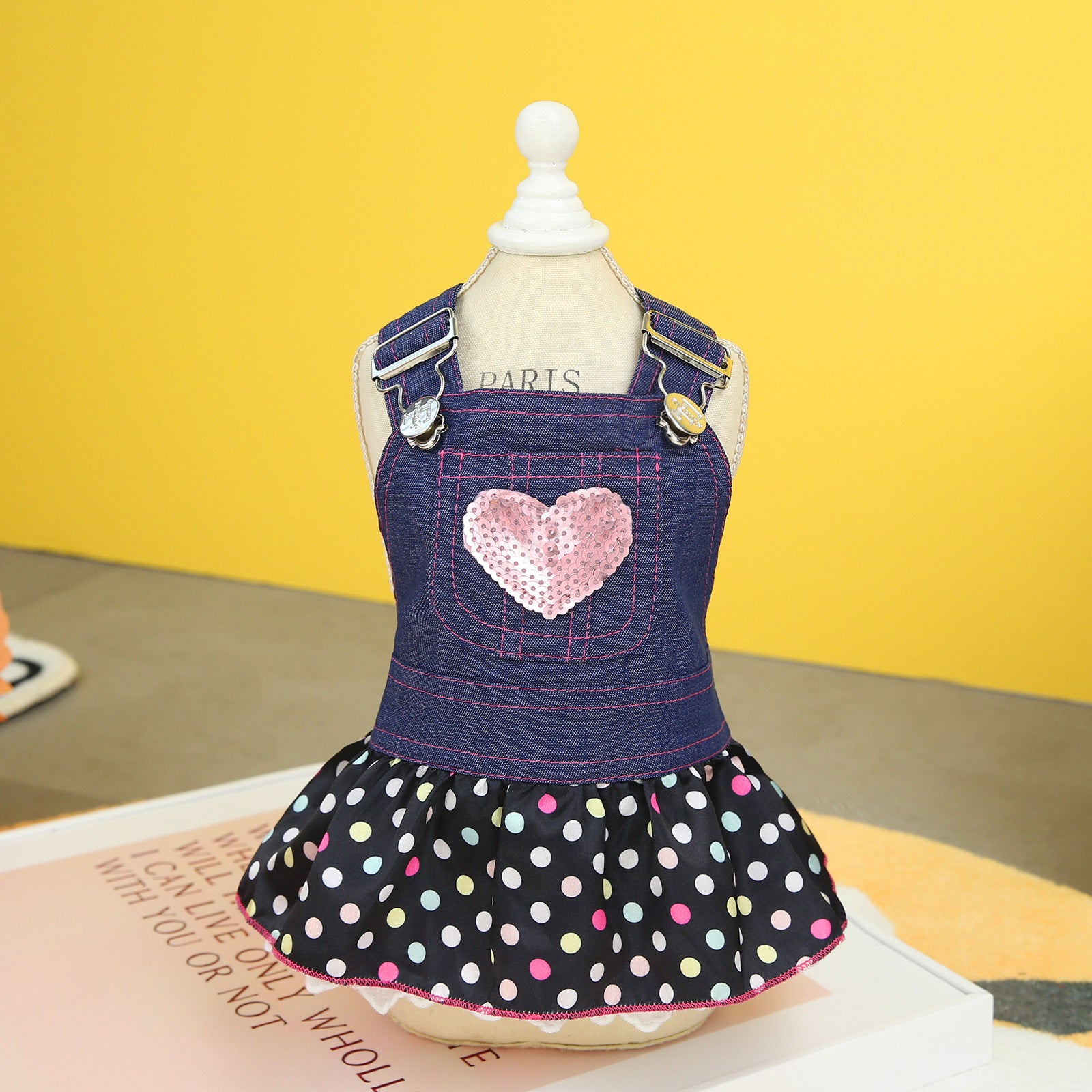 Heart Pattern Dot Denim Dog Dress