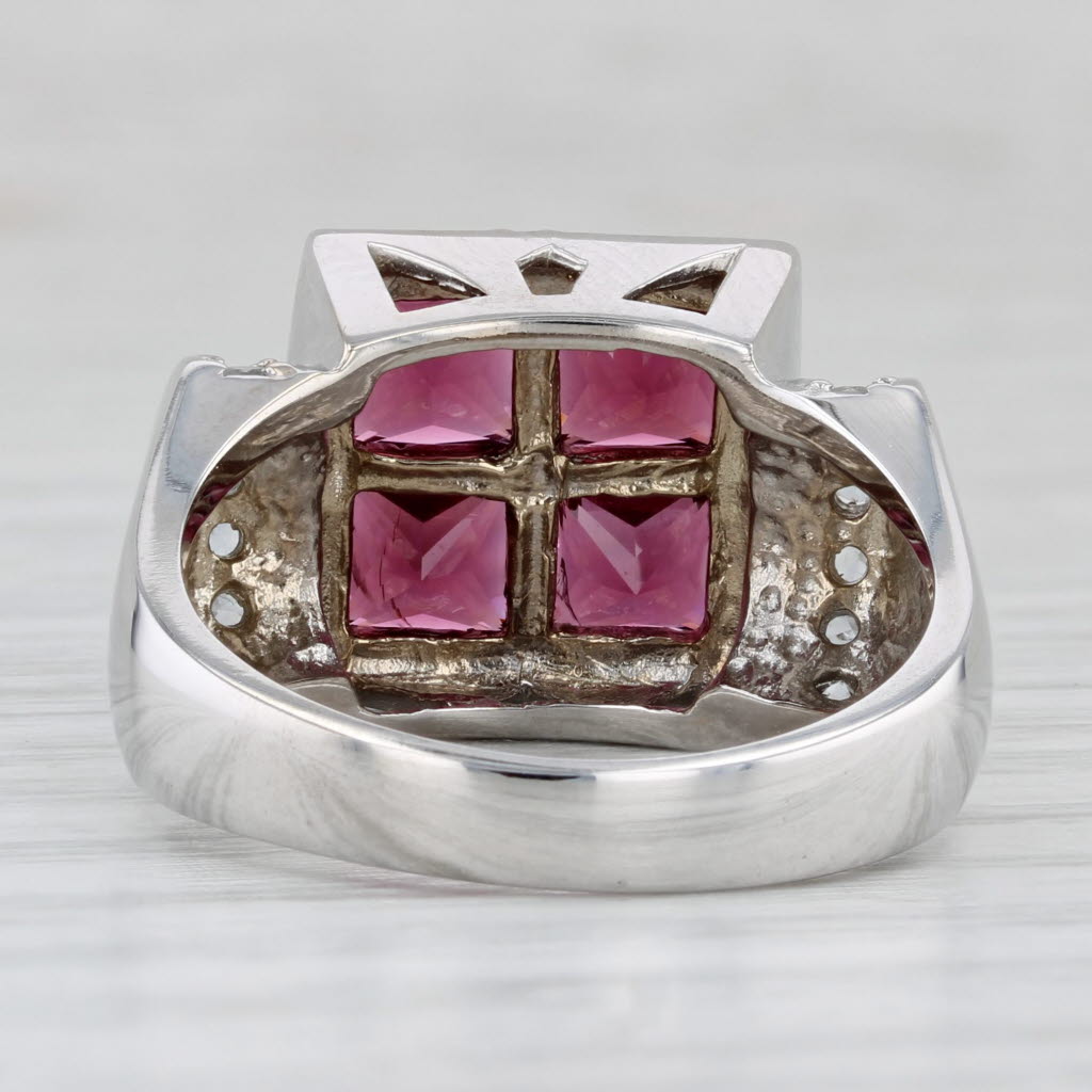 Rhodolite Garnet White Topaz Sapphire Ring 14k White Gold Size 9 Cocktail