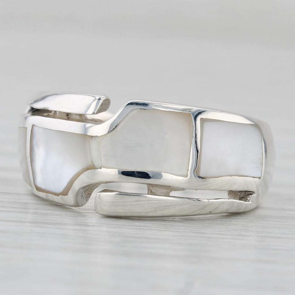 Mother of Pearl Bypass Statement Ring Sterling Silver Size 5.5 Statement Band