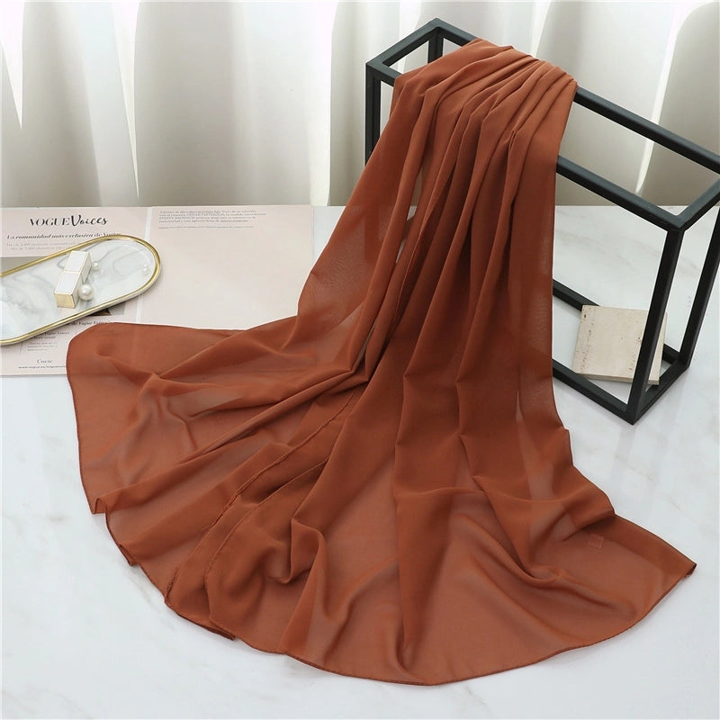 Pearl Chiffon Scarf Solid Color Rectangular Scarf Women's Shawl Basic Scarf