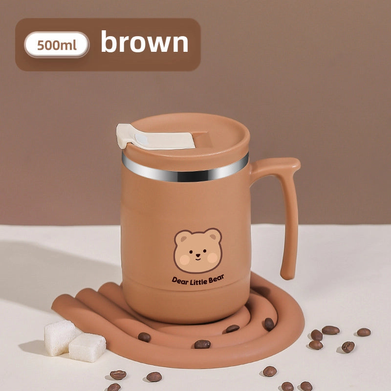 304 Stainless Steel Coffee Cup Water Cup Mug With Lid High-looking Male And Female Straw Cup With Spoon Can Be Used As LOGO