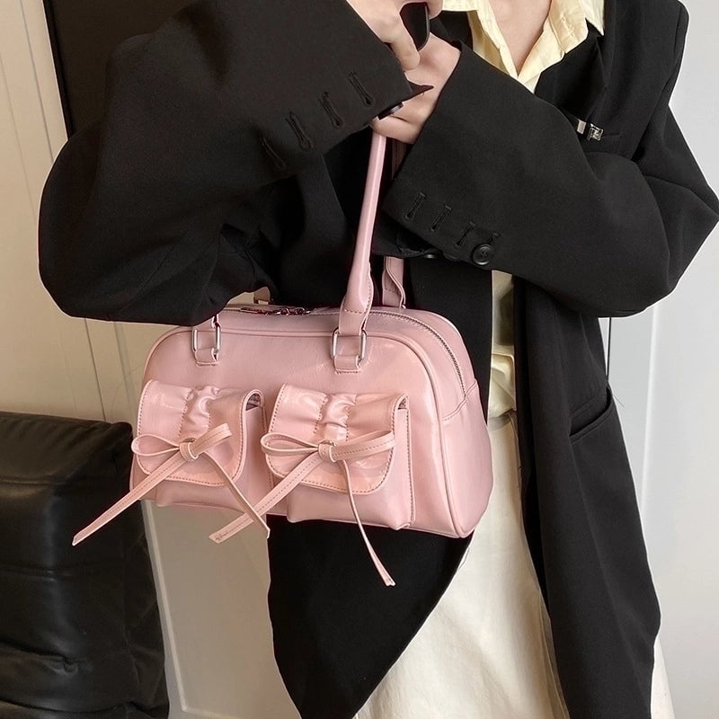 Women's Small Pu Leather Bow Knot Streetwear Zipper Underarm Bag