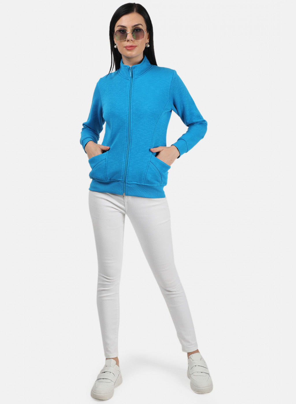 Women Blue Plain Sweatshirt