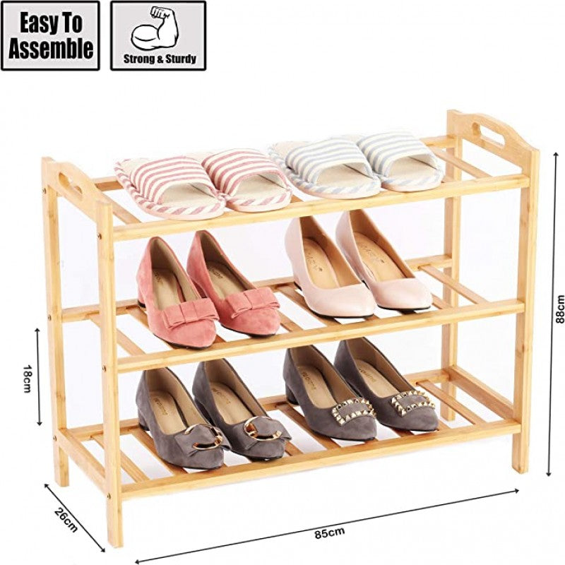 3 Tier Bamboo Wooden Shoe Rack Shoe Organizer